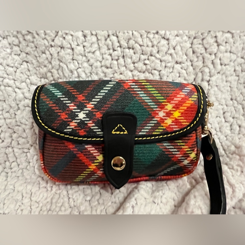 Dooney & Bourke Red Tartan Plaid Wristlet with Black Trim